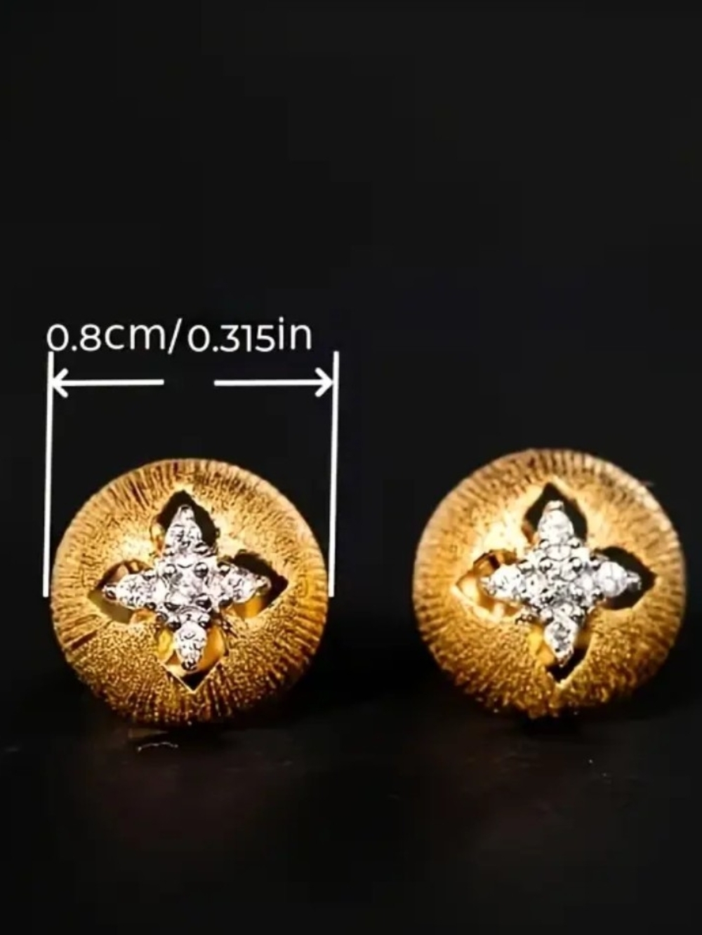 Vintage Gold Filled Floral Crystal Button Stud Earrings - Picture 3 of 4
